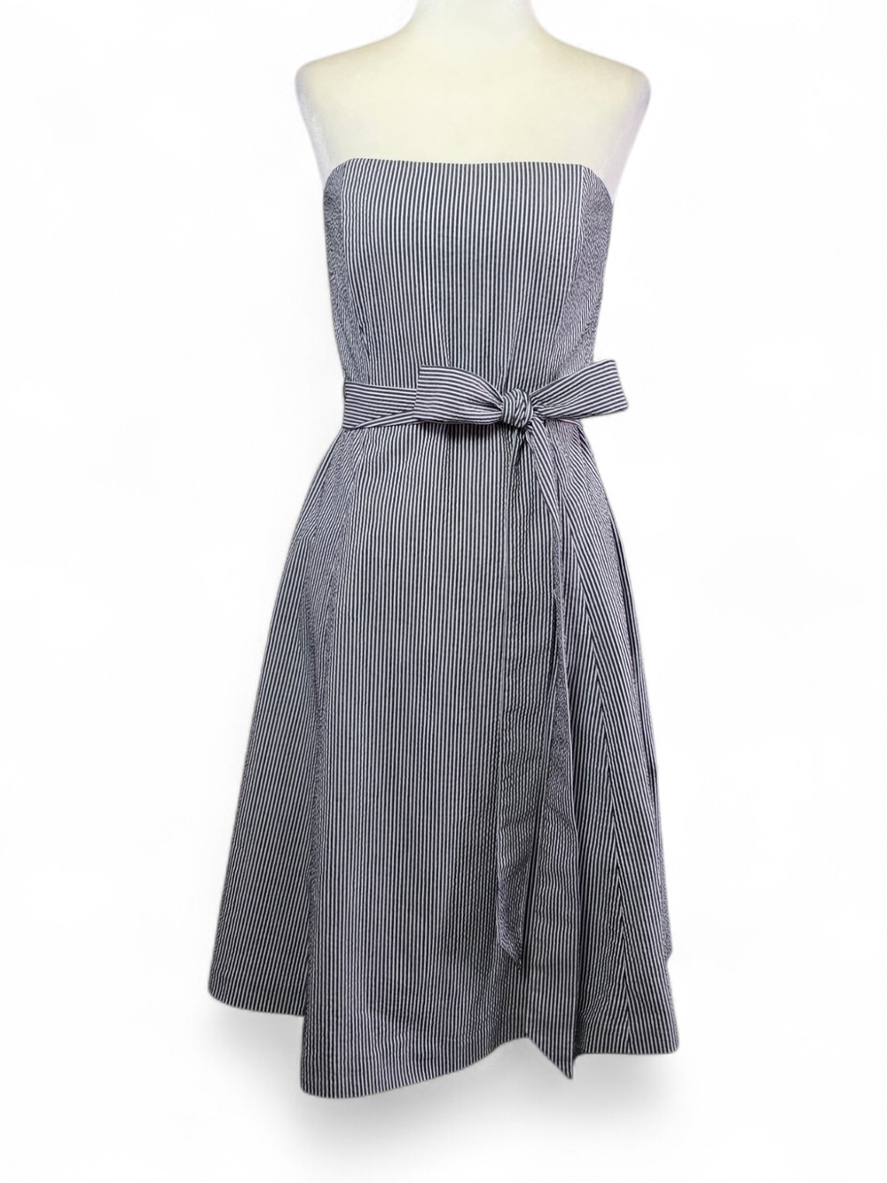 Liz Claiborne New York Striped Strapless Belted Midi Dress - Black and White